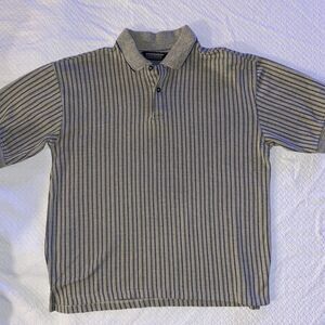 Vintage Knightsbridge Polo Shirt Men's Large G Gray Blue Stripes Knit S/S